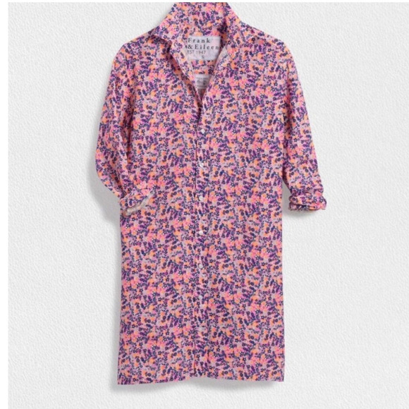 Frank & Eileen Hunter Linen Button Front Shirtdress In Neon Floral Size XS - Picture 5 of 16